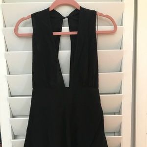 Black open back, low front romper